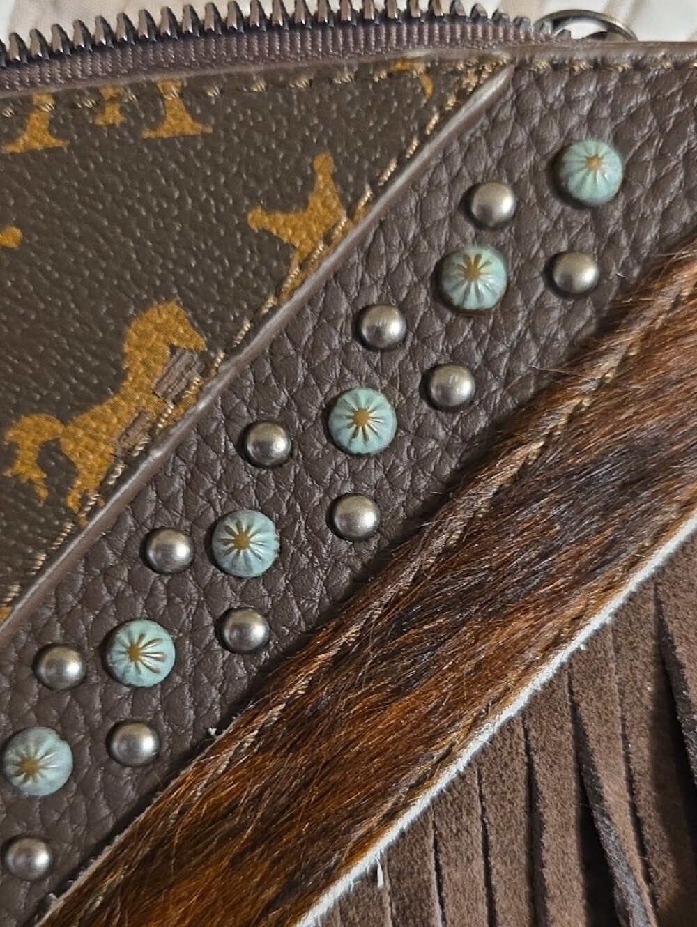 Montana West Brown Fringe Crossbody Bag with Studded Accent And Wristlet Strap - Picture 7 of 7